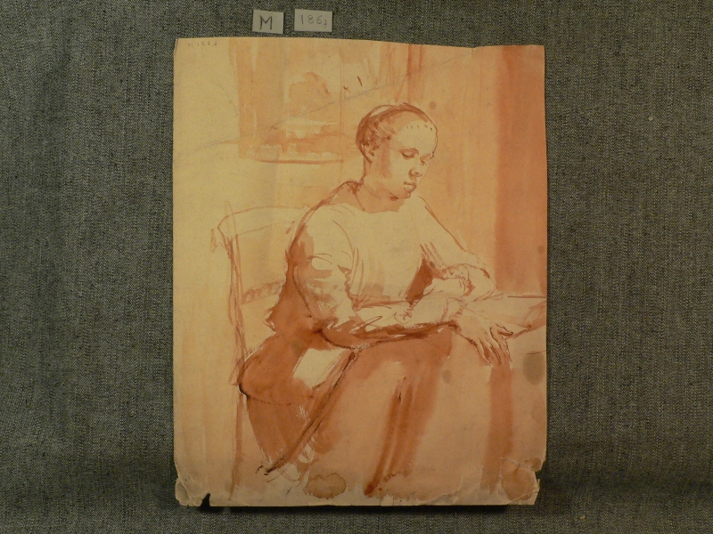 M 186 Recto Seated woman in sepia